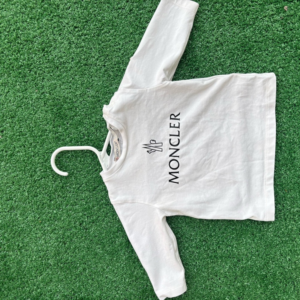 Moncler White Long Sleeve Tee Classic Crew Neck